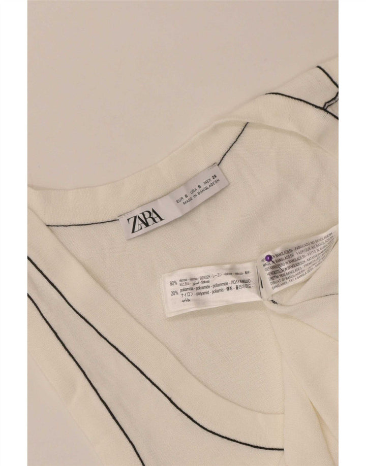 Zara Mujer Chaleco Top UK 8 Small Off White Viscosa