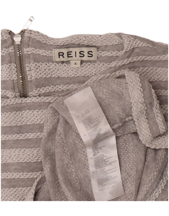 Reiss Top corto para mujer de manga larga UK 10 Pequeño poliéster a rayas grises