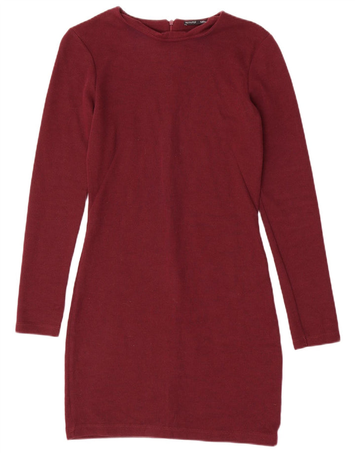 Zara Vestido tubo de manga larga para mujer UK 8 Small Granate Poliéster