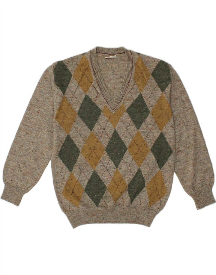 RODES Jersey con Cuello en V para Hombre Gris Medio Argyle/Lana Diamante