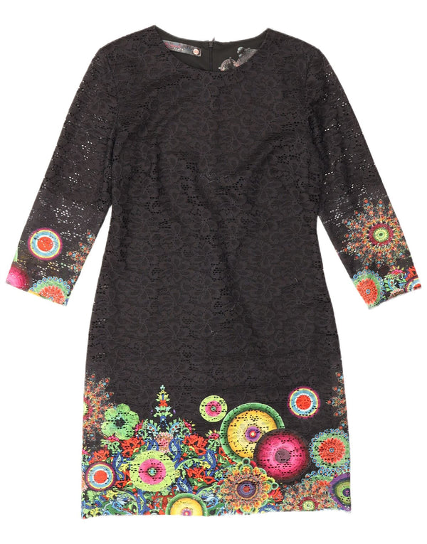 Desigual Vestido tubo de encaje con manga 3/4 para mujer EU 40 Medium Black Floral