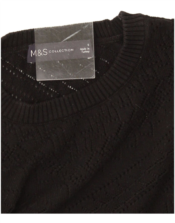 Marks & Spencer Suéter de cuello redondo para mujer UK 10 Small Black Geométrico