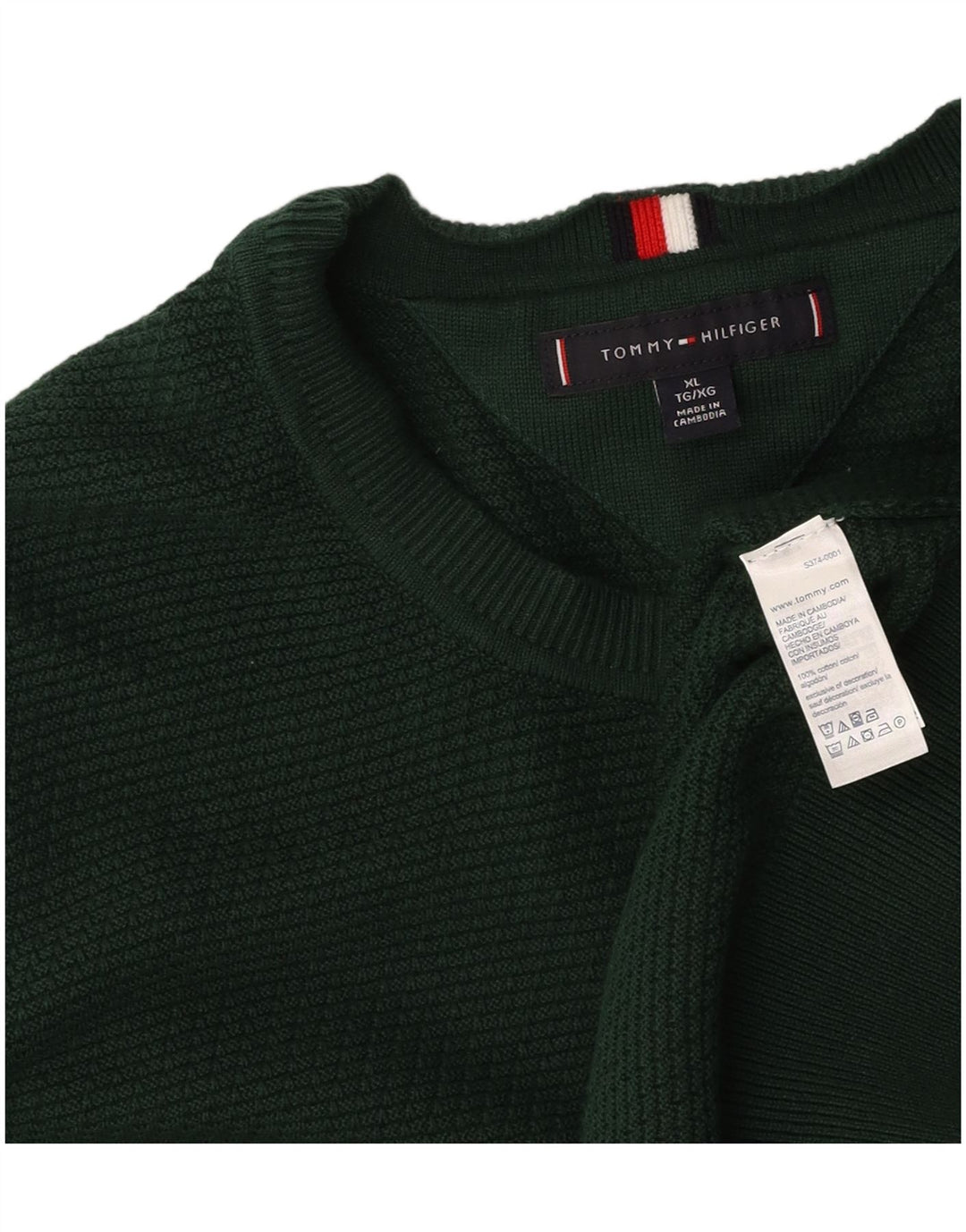 TOMMY HILFIGER Jersey de cuello redondo para hombre XL Algodón verde