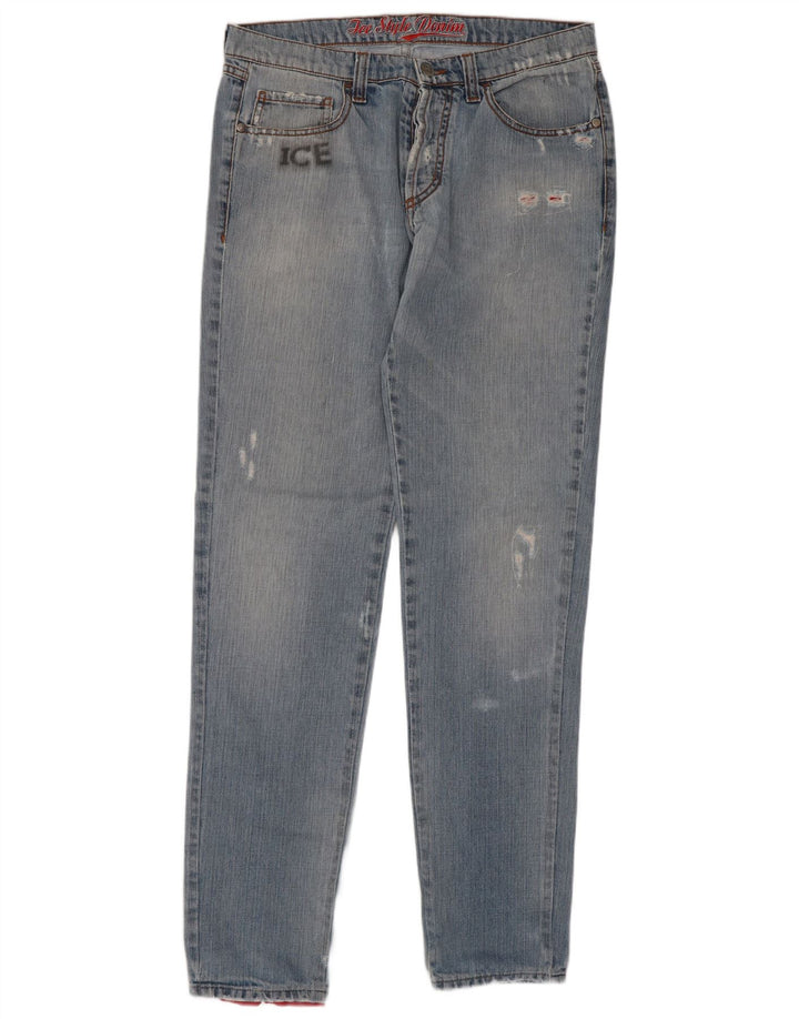 Iceberg Mujer Pluto Vaqueros Slim Desgastados W32 L32 Azul Algodón Dibujos Animados