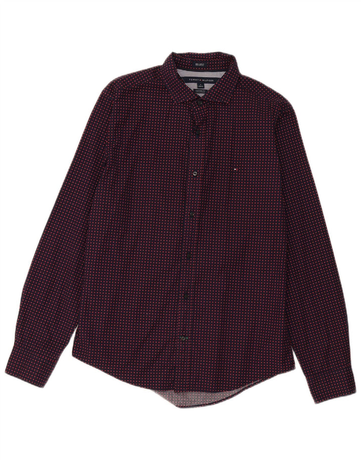 TOMMY HILFIGER Mens Custom Fit Shirt Medium Navy Blue Spotted Cotton