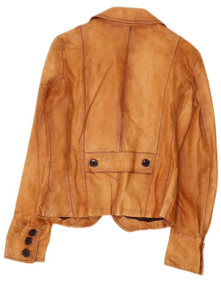 VINTAGE Chaqueta Blazer de Cuero de 2 Botones para Mujer IT 44 Cuero Beige Medio
