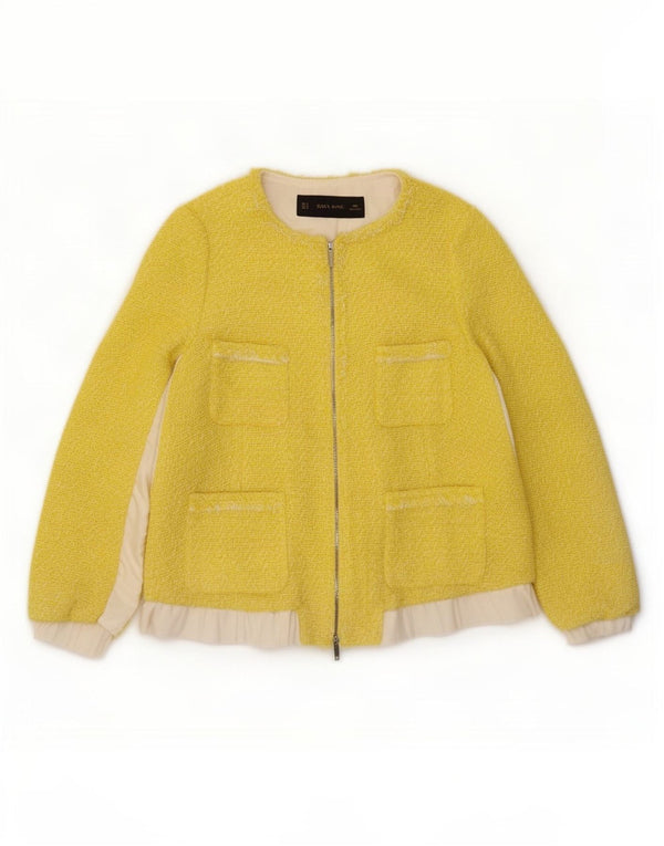 Zara Mujer Chaqueta Blazer Con Cremallera Completa UK 44 Medio Amarillo Colorblock