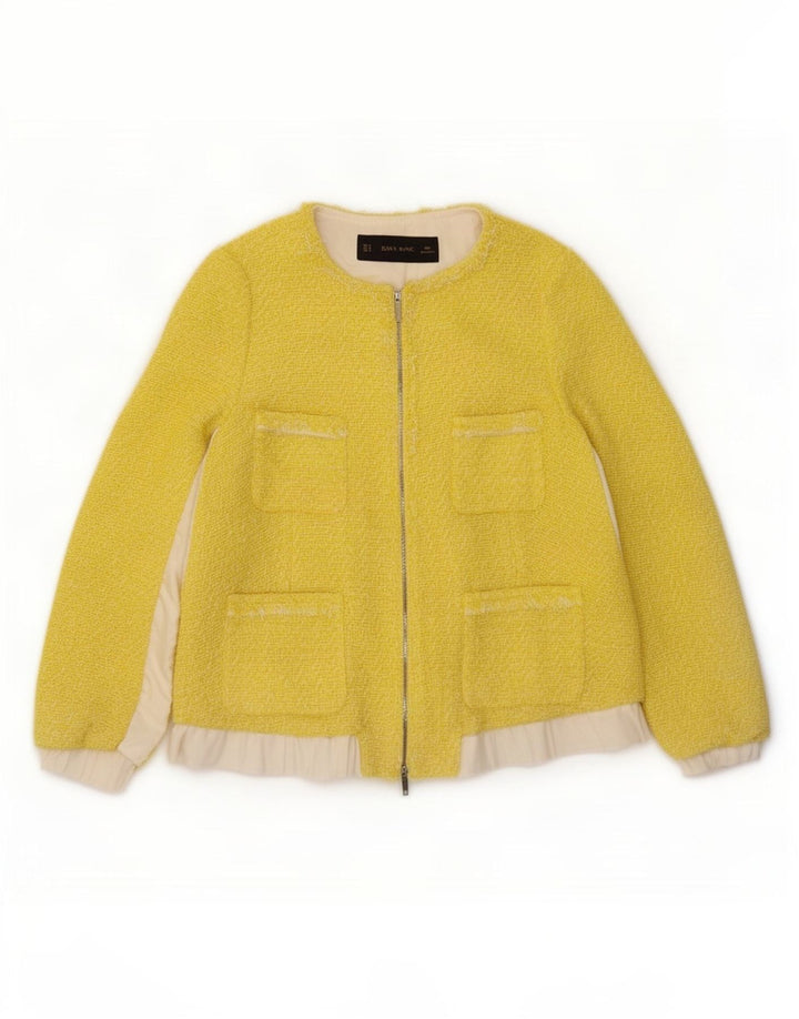 Zara Mujer Chaqueta Blazer Con Cremallera Completa UK 44 Medio Amarillo Colorblock