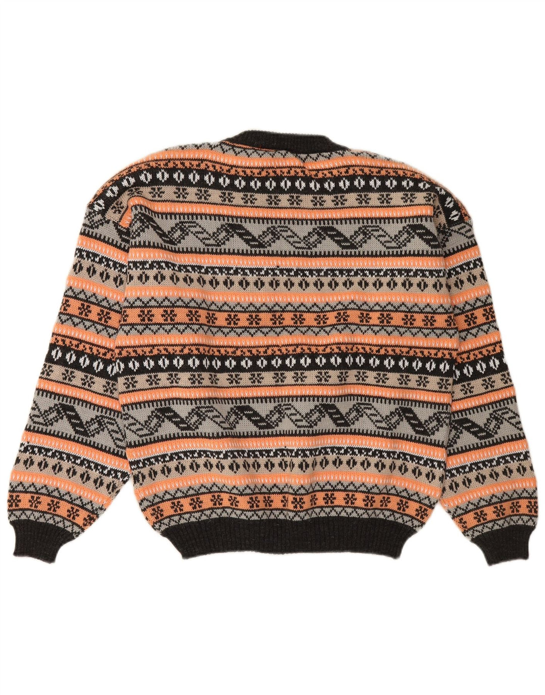 VINTAGE suéter de cuello redondo para mujer Reino Unido 16 grande multicolor