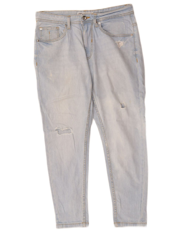 Zara Vaqueros recortados ajustados desgastados para mujer EU 40 Medium W30 L25 Algodón azul