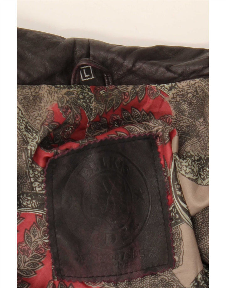 Vintage mujer chaqueta de cuero Reino Unido 12 cuero negro medio