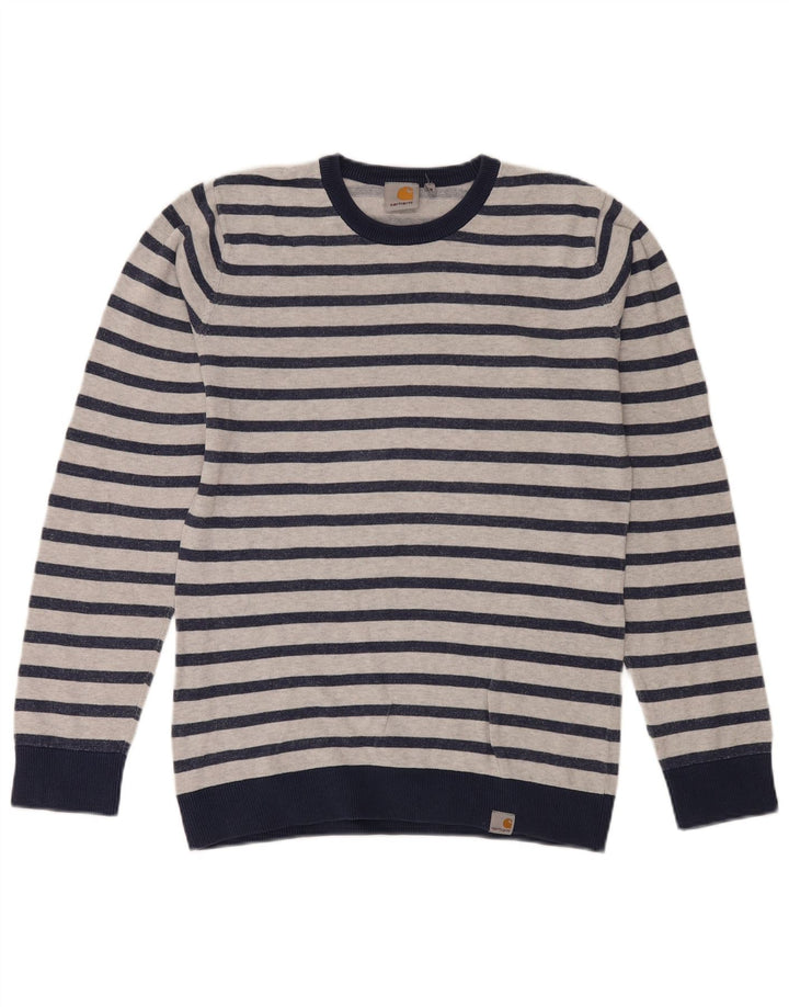 Carhartt Hombre Jersey De Cuello Redondo Jersey De Algodón A Rayas Azul Marino Mediano