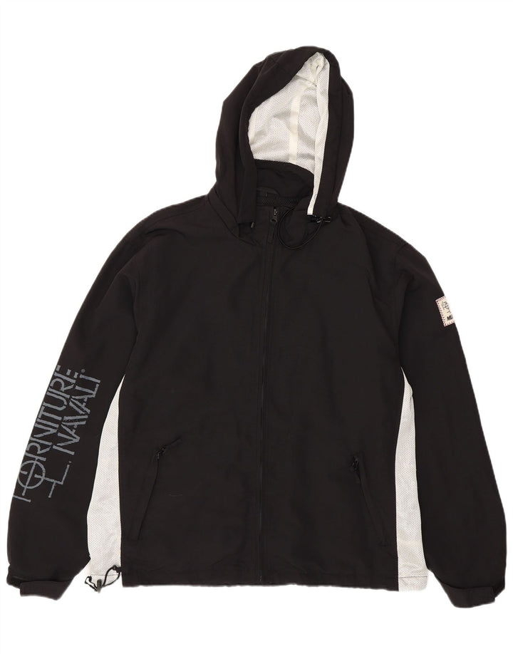 Murphy & Nye Chaqueta impermeable con capucha y gráfico para hombre, talla 40, color negro