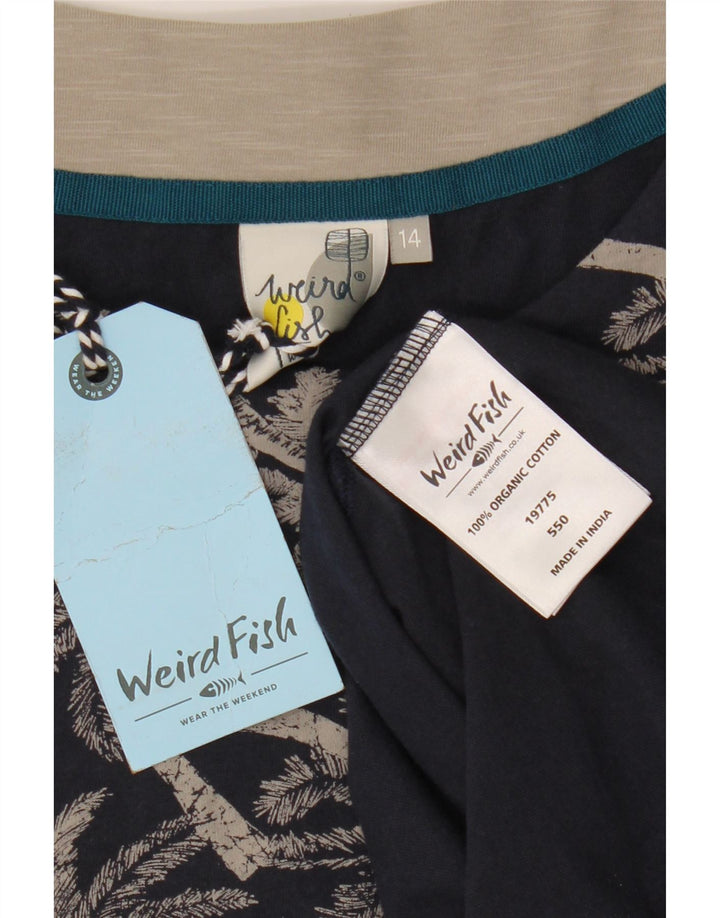 WEIRD FISH Vestido largo con estampado abstracto para mujer UK 44 Grande Algodón azul marino