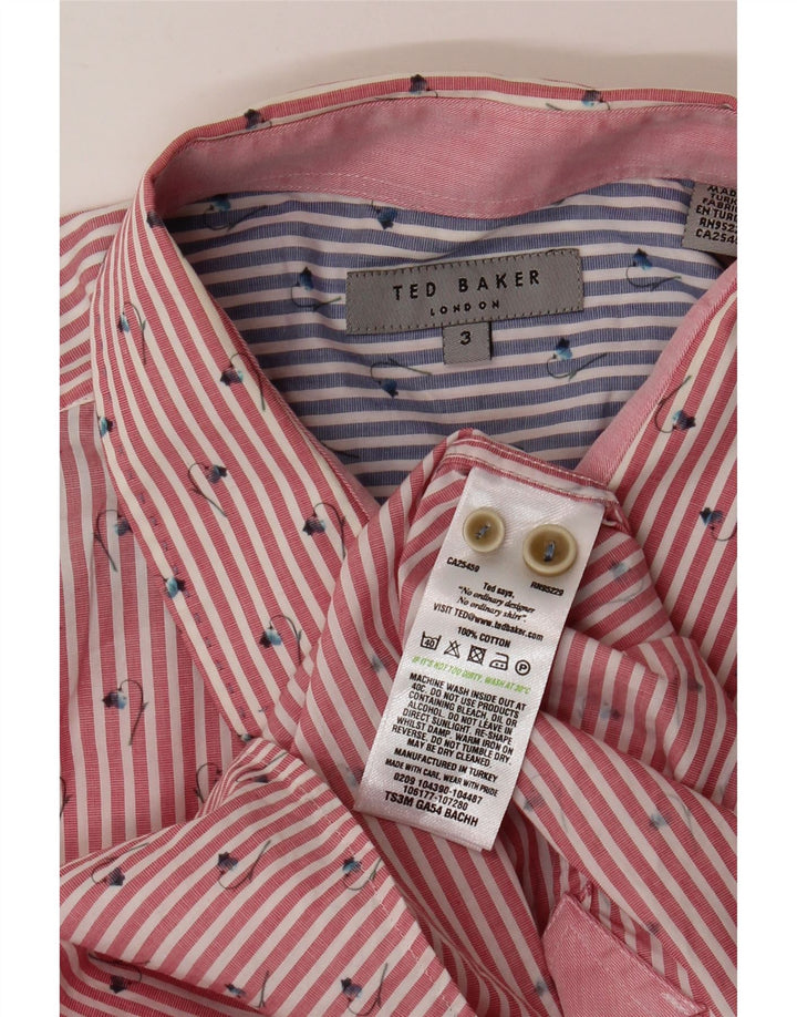 TED BAKER Camisa para hombre talla 3 mediana roja algodón a rayas