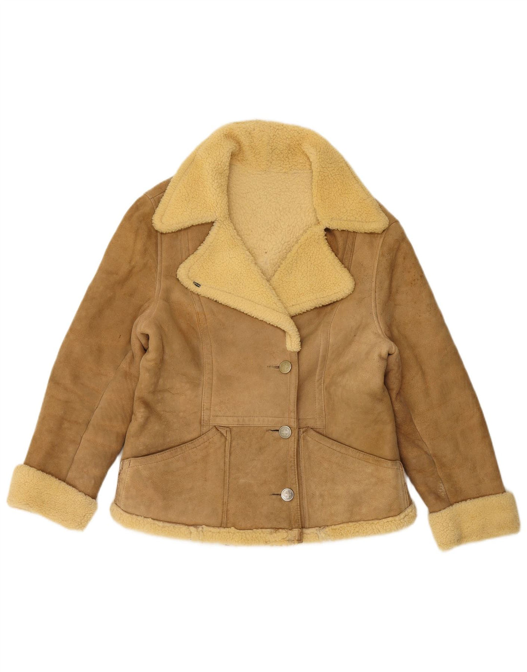 VINTAGE Chaqueta de piel de mujer Reino Unido 14 Beige grande