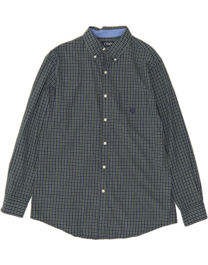 CHAPS Mens Shirt Large Navy Blue Check Cotton Vintage Chaps and Second-Hand Chaps from Messina Hembry 