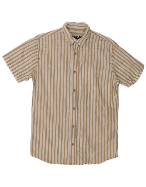 Camisa Jack & Jones Hombre Manga Corta Algodón Rayas Beige Medio