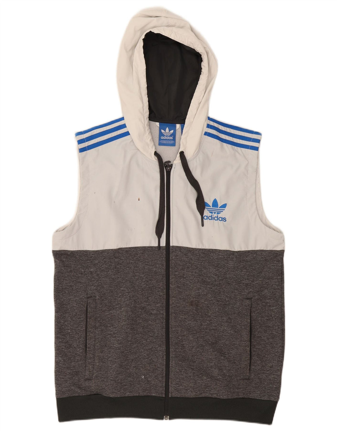 ADIDAS Suéter con capucha sin mangas y cremallera para hombre Poliéster con bloques de color gris grande
