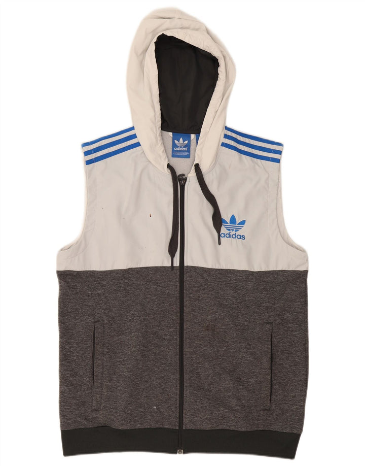 ADIDAS Suéter con capucha sin mangas y cremallera para hombre Poliéster con bloques de color gris grande