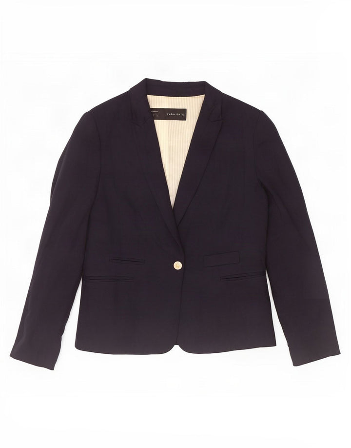 Zara Mujer Chaqueta Blazer De 1 Botón UK 40 XL Viscosa Azul Marino