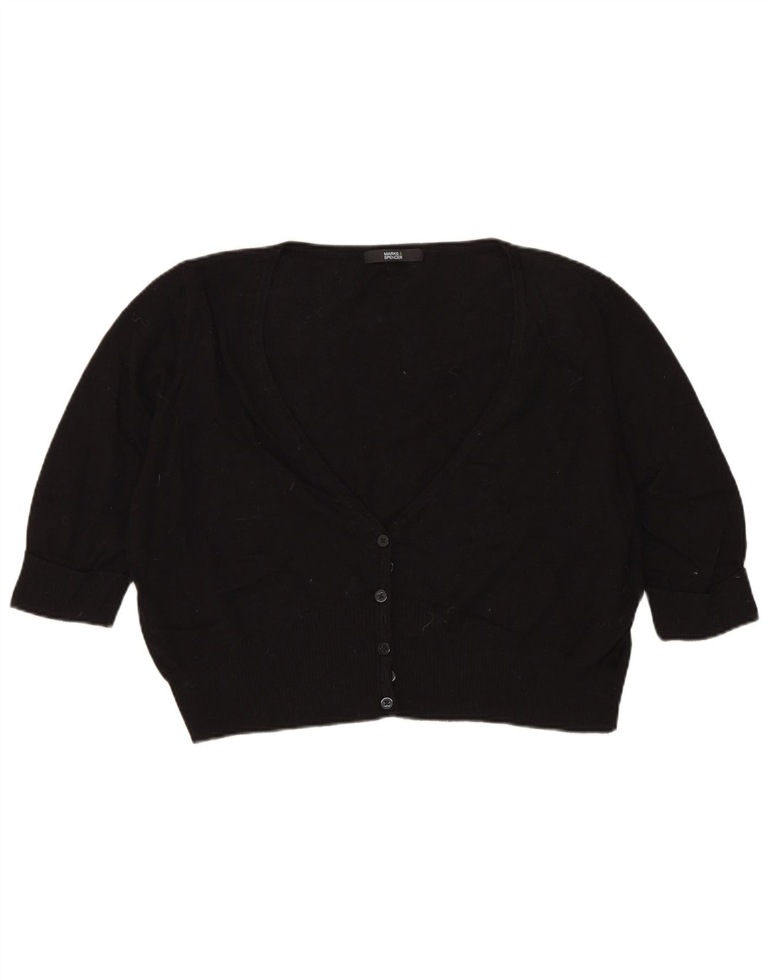 MARKS & SPENCER Suéter tipo cárdigan corto de manga 3/4 para mujer UK 40 XL Negro