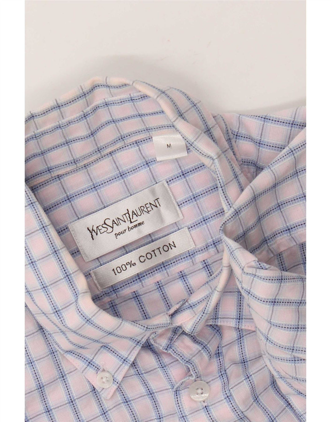 Yves Saint Laurent Hombre Camisa De Manga Corta De Algodón A Cuadros Rosa Medio