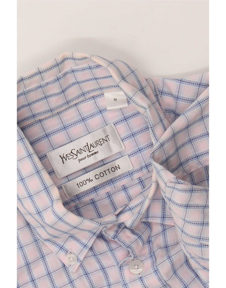 Yves Saint Laurent Hombre Camisa De Manga Corta De Algodón A Cuadros Rosa Medio