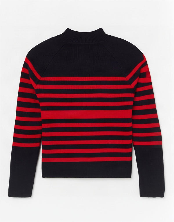 Zara Womens Crop Turtle Neck Jumper Sweater UK 10 Small Navy Blue Striped
