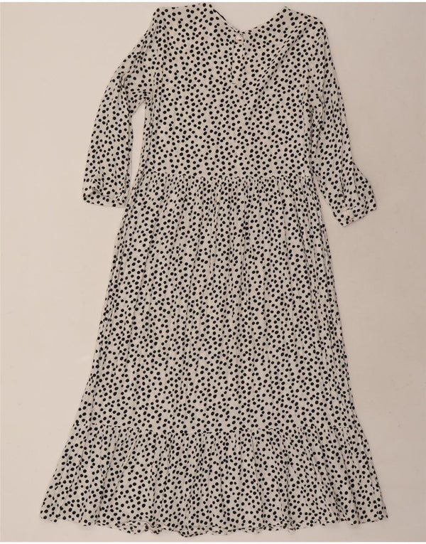 Zara Vestido maxi de manga 3/4 para mujer UK 10 Small White Spotted