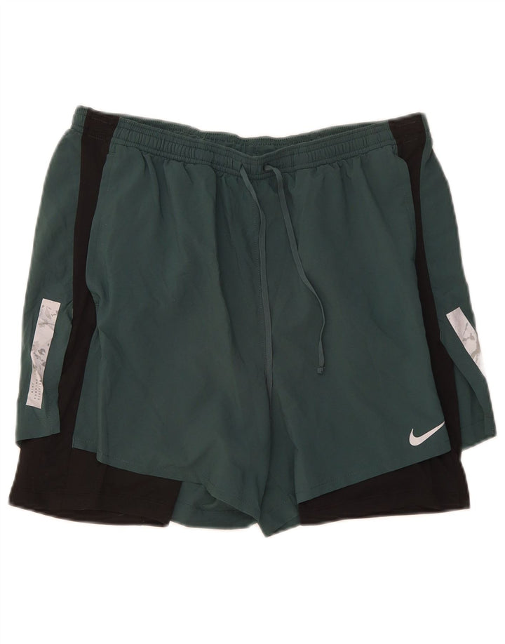 Pantalón corto deportivo Nike Dri Fit para hombre Poliéster color block verde grande