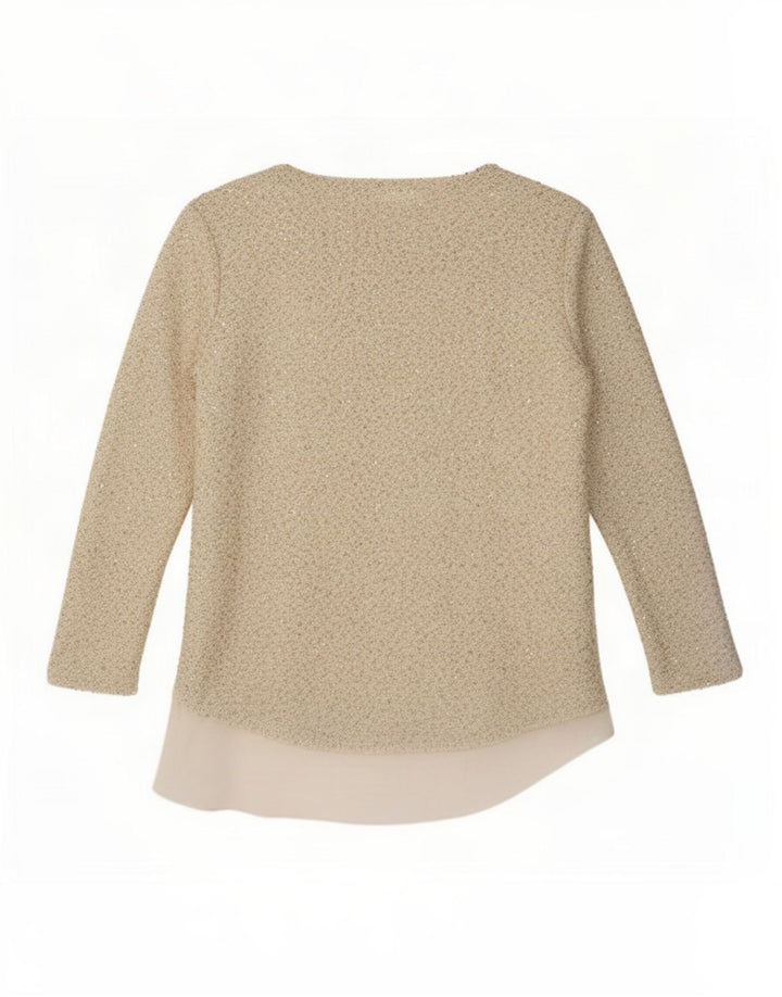 Zara Mujer Túnica De Manga 3/4 Top UK 46 Grande Poliéster Beige