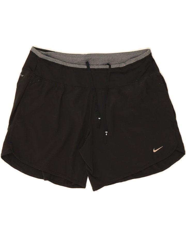 NIKE Pantalones cortos deportivos Dri Fit para mujer UK 14 Mediano Negro Poliéster