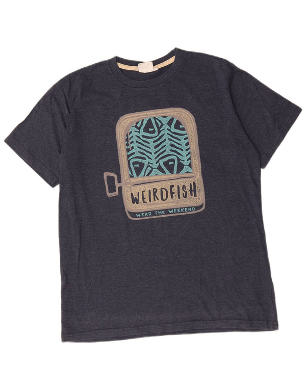 Weird Fish Camiseta gráfica para hombre Top Algodón azul marino mediano