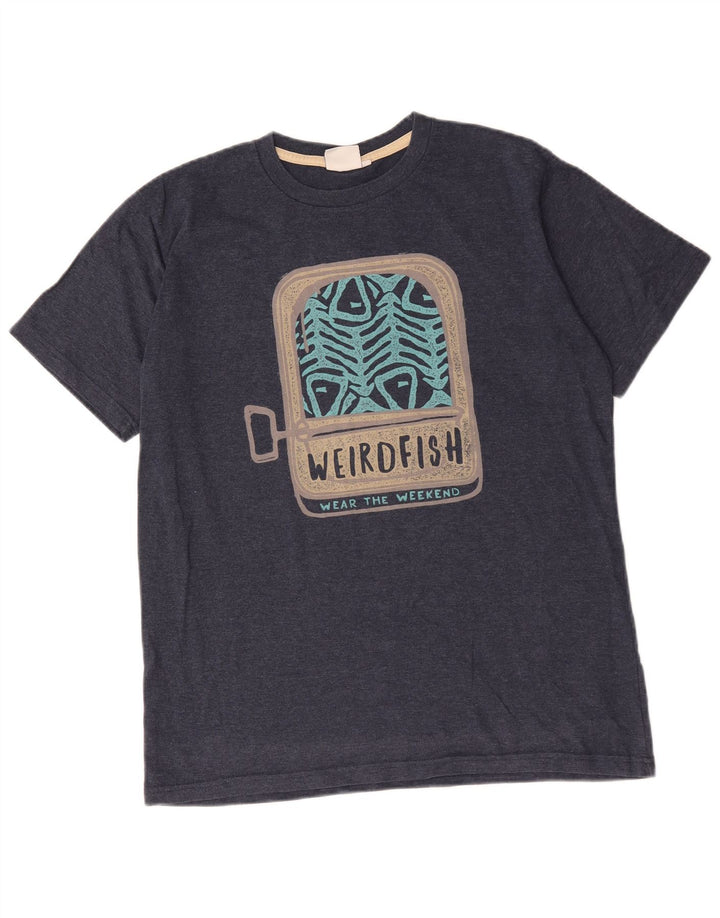 Weird Fish Camiseta gráfica para hombre Top Algodón azul marino mediano