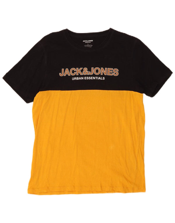 JACK & JONES Hombre Camiseta gráfica Top Large Amarillo Colorblock Algodón