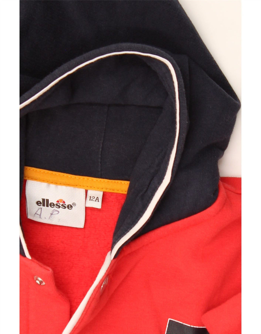 ELLESSE Boys Graphic Hooded Varsity Jacket 11-12 Years Red Cotton Vintage Ellesse and Second-Hand Ellesse from Messina Hembry 