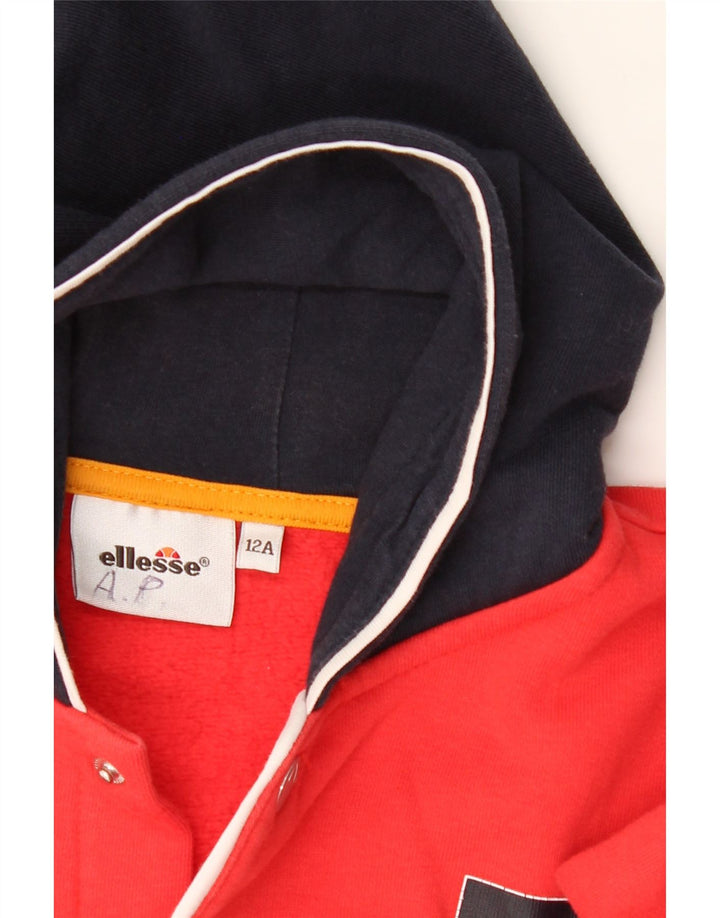 ELLESSE Boys Graphic Hooded Varsity Jacket 11-12 Years Red Cotton Vintage Ellesse and Second-Hand Ellesse from Messina Hembry 