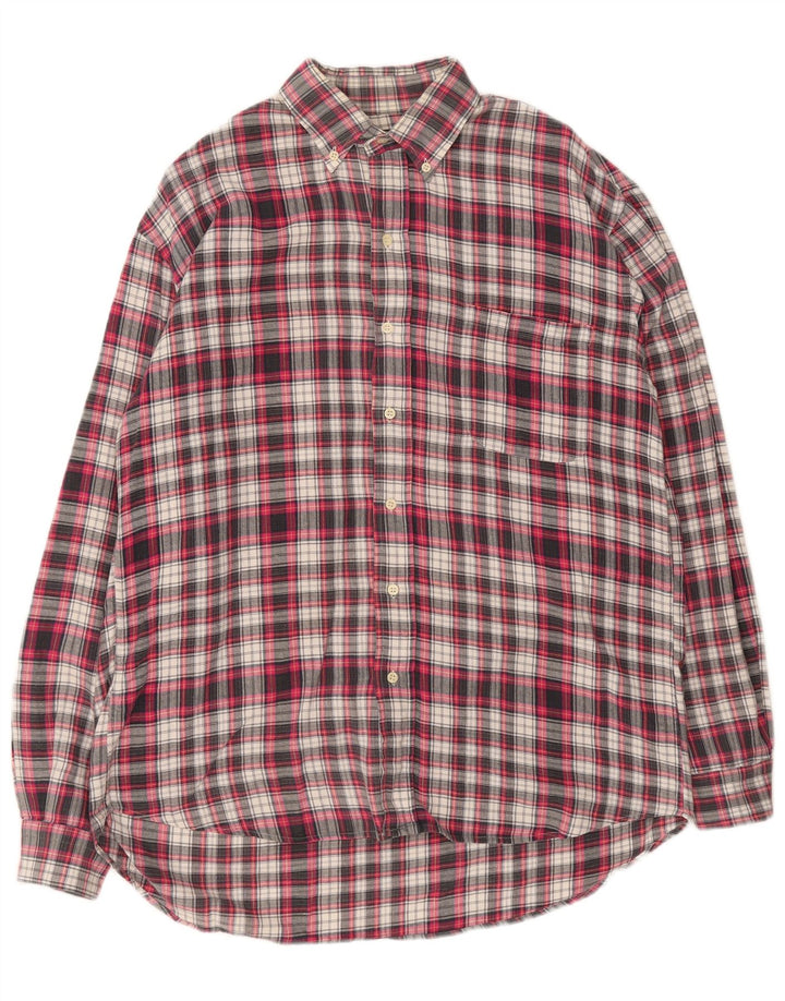 Vintage hombres franela camisa grande rojo comprobar algodón
