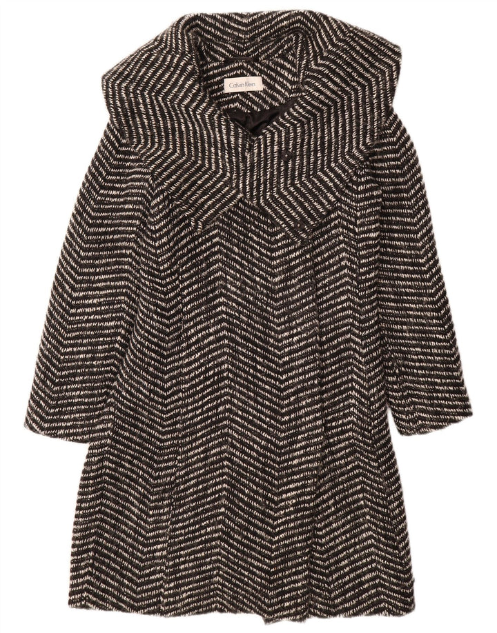 CALVIN KLEIN Womens Open Overcoat UK 12 Medium Black Chevron Wool