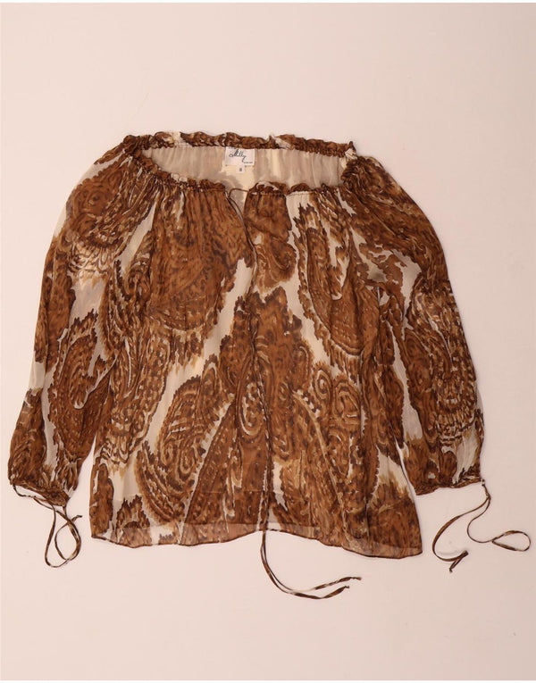Milly Top de manga 3/4 con hombros descubiertos para mujer US 8 Seda de cachemira marrón medio
