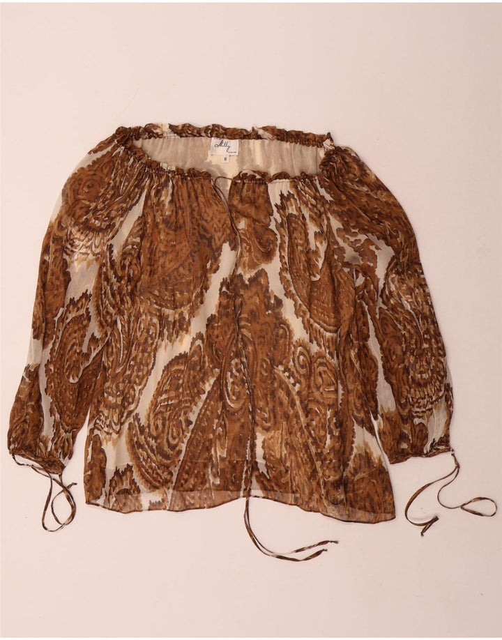 Milly Top de manga 3/4 con hombros descubiertos para mujer US 8 Seda de cachemira marrón medio
