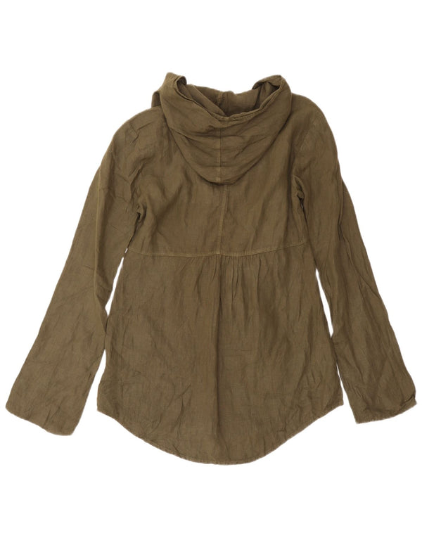 Max & Co. Blusa de manga larga con capucha para mujer UK 10 Small Khaki Linen