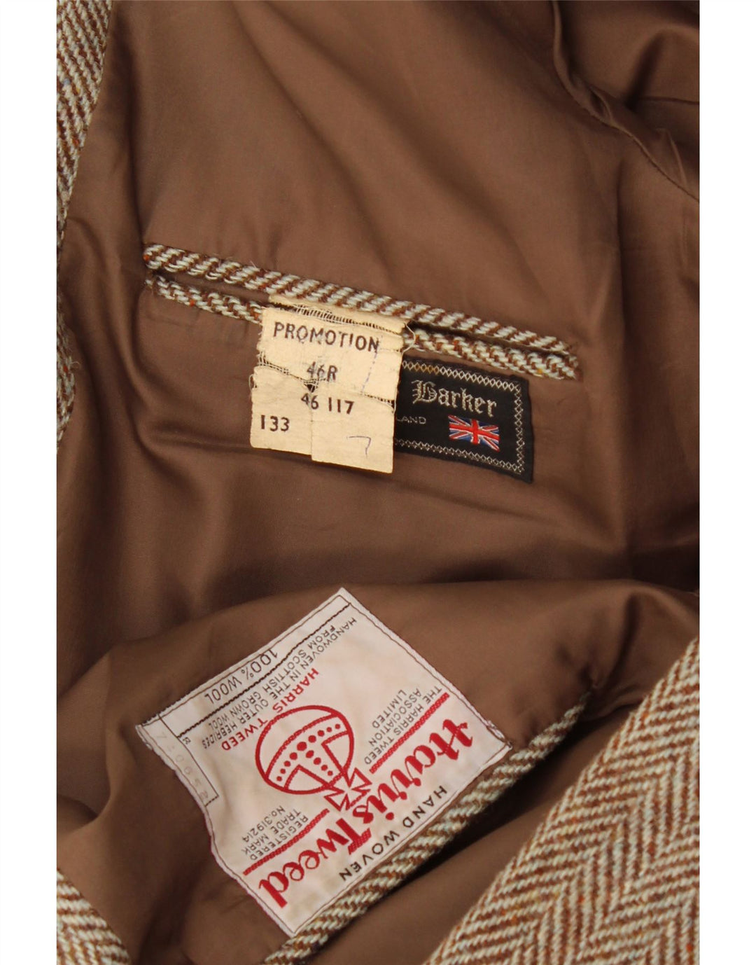 Barker Chaqueta tipo blazer Harris Tweed de 2 botones para hombre UK 46 3XL Marrón Herringbone