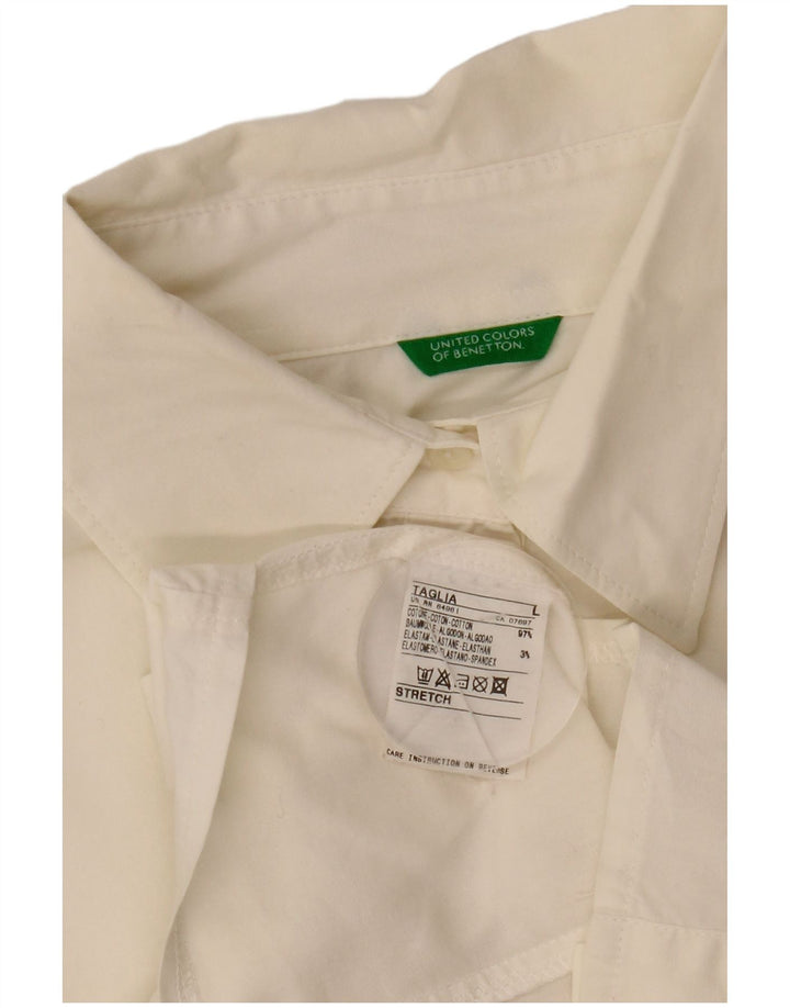 BENETTON Blusa corta para mujer UK 44 Grande Algodón blanco