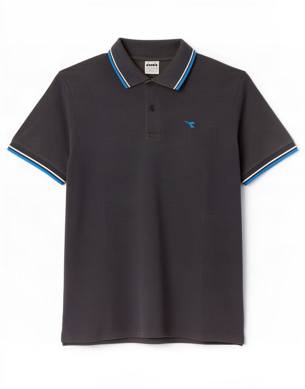 Diadora Mens Polo Shirt Large Grey Striped Cotton