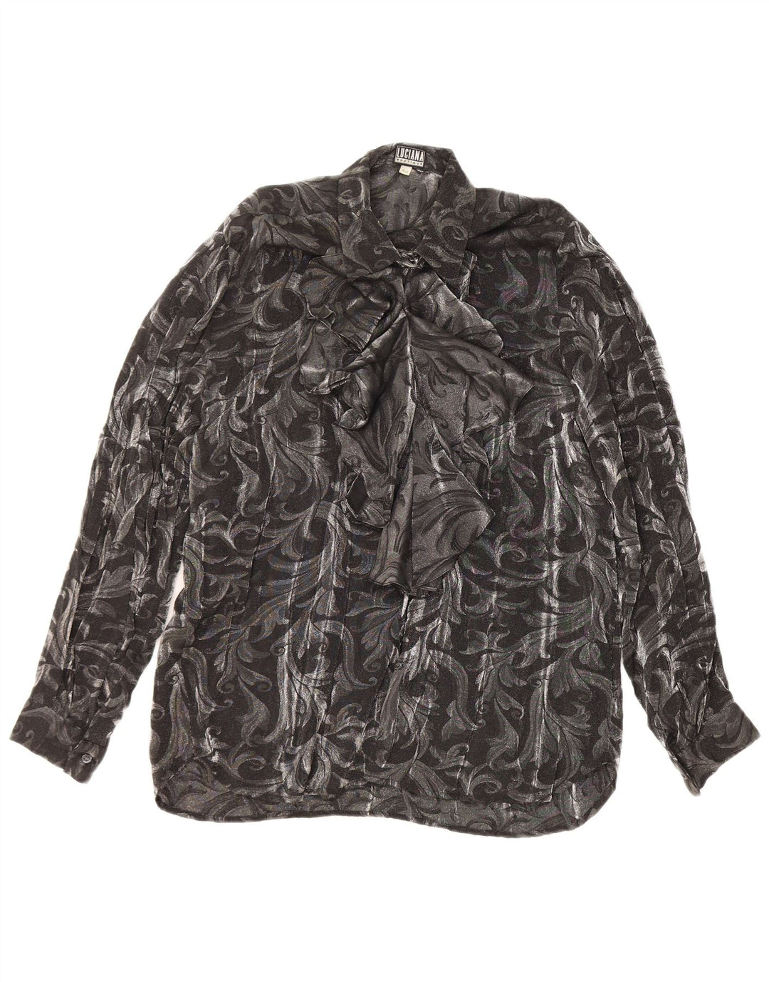 LUCIANA Blusa camisera con volantes en la parte delantera para mujer IT 42 Gris medio Paisley