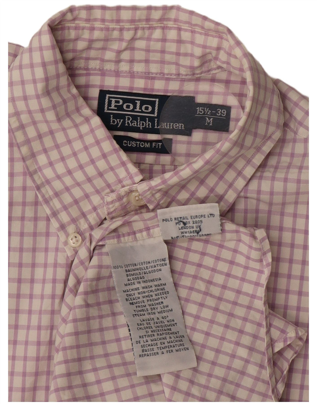 POLO RALPH LAUREN Camisa de ajuste personalizado para hombre Talla 39 15 1/2 Cuadro morado mediano