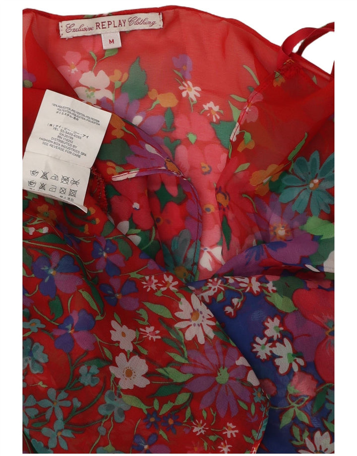 Replay Blusa para mujer Top UK 44 Medio Rojo Floral Poliéster