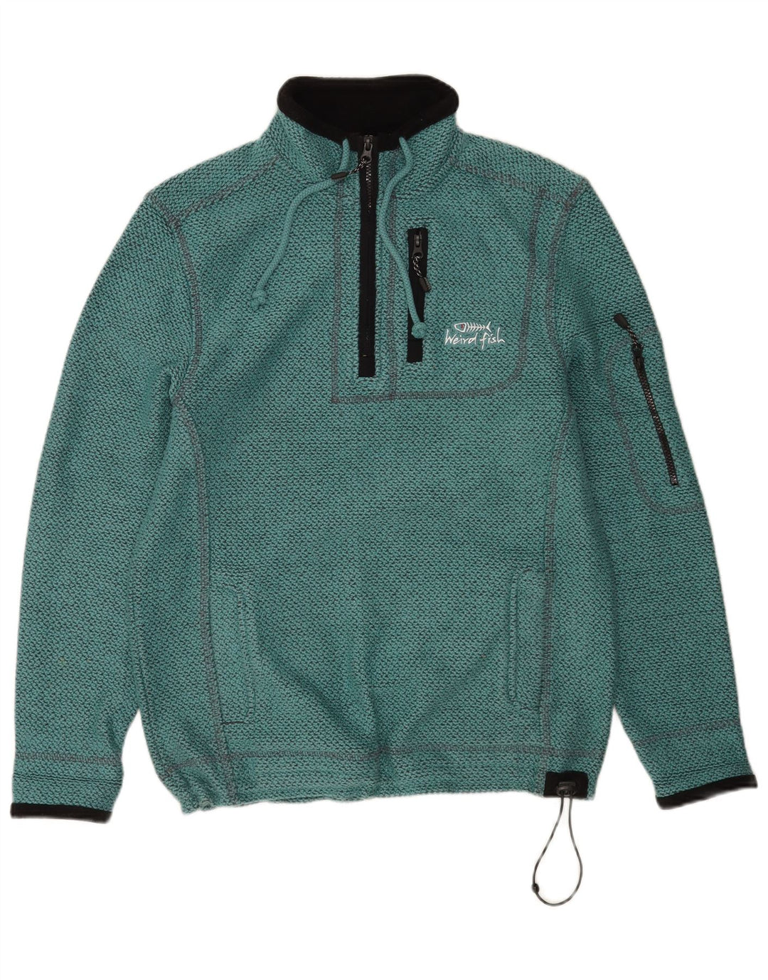 Weird Fish Hombre Gráfico Cremallera Cuello Sudadera Jersey Pequeño Algodón Turquesa